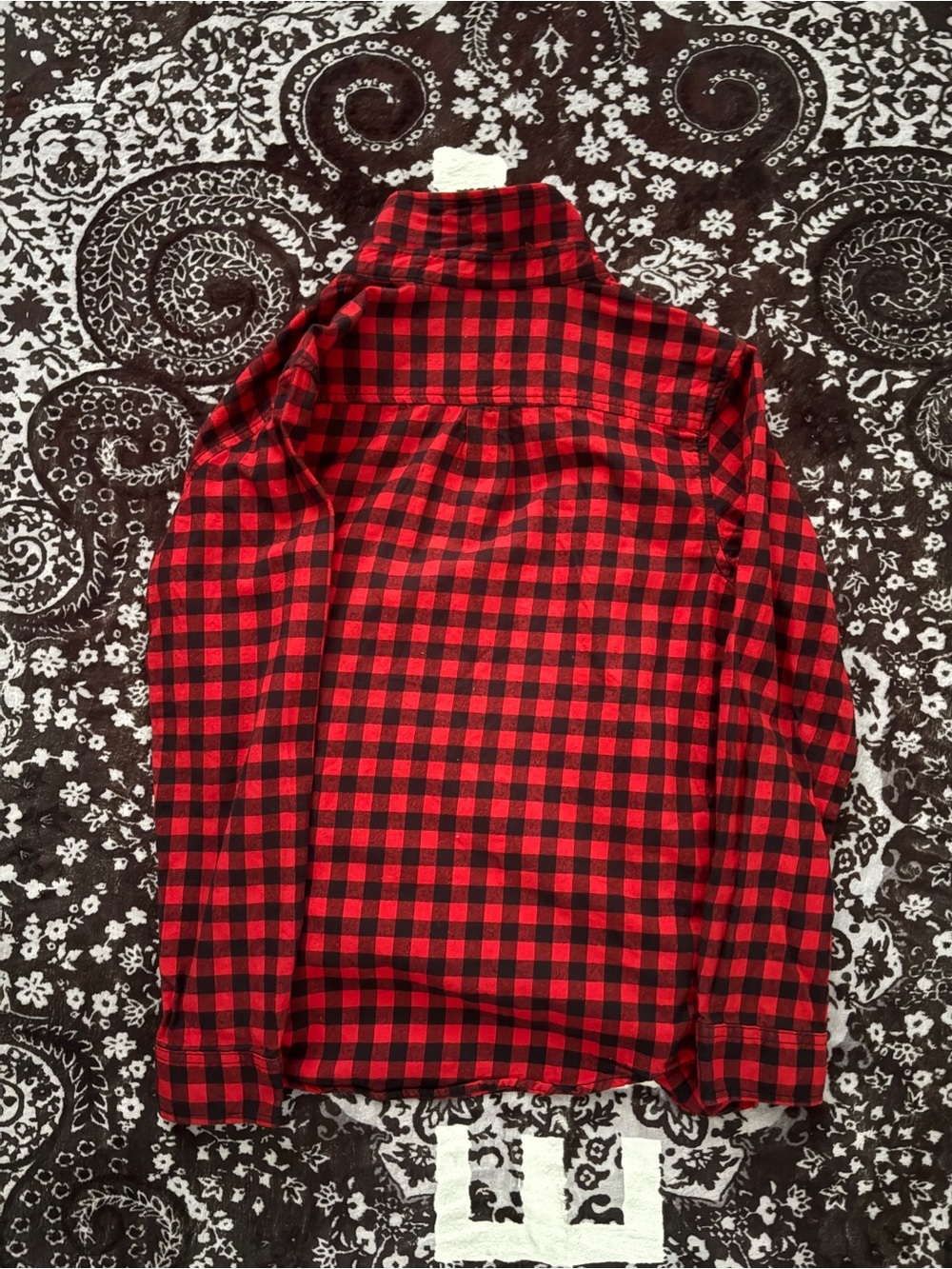 Cat & Jack Red Black Buffalo Plaid Flannel Youth Large Button Up Shirt 12 14 - Picture 2 of 3